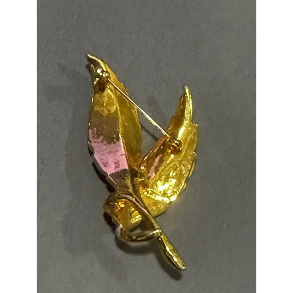 Double‎ Leaf Brooch Women Purple Gold Tone Enamel Pin